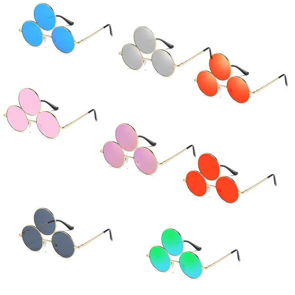 Barevné sluneční brýle s třemi kulatými obroučkami, módní brýle pro dospělé, venkovní, vánoční večírek, focení, nákupy