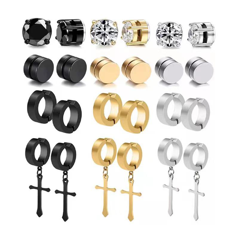 Titanium Steel Cross Zirconium Magnetic Ear Clips - Unisex Bestseller Set