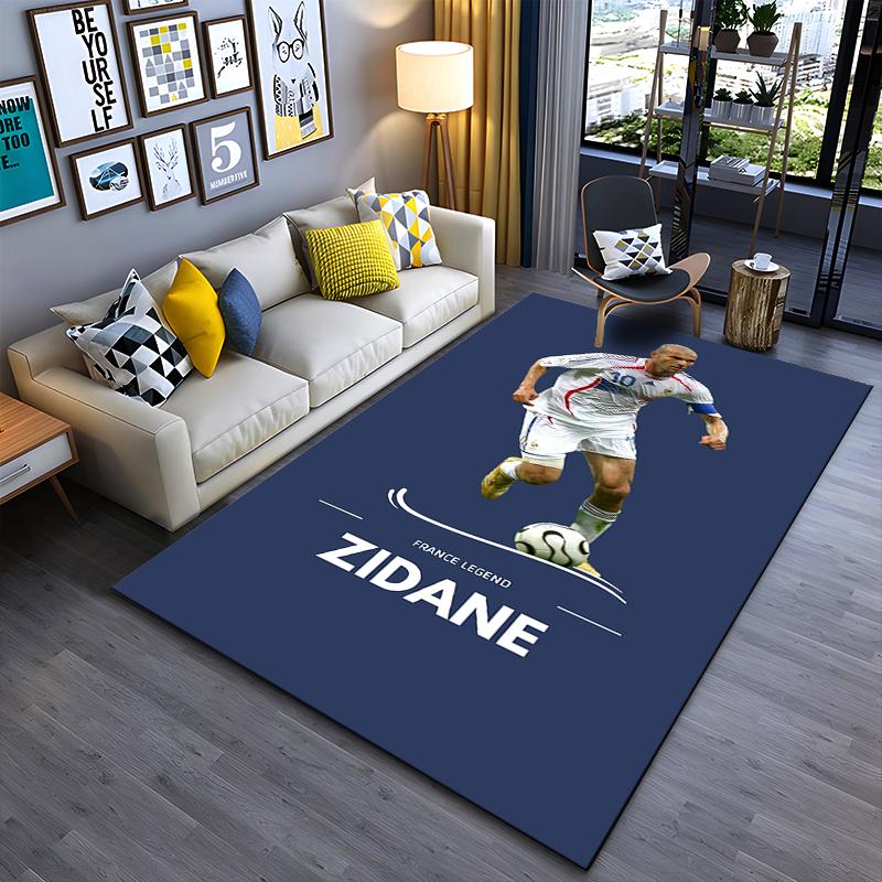 Sports Area Rug, Zinedine Zidane France Legend Number 10 White Jersey Dribble Minimal Navy Print, Fan Decor, Non-Slip Mat