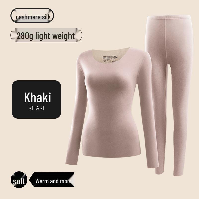 Women's Cashmere Silk Thermal Underwear Set - Seamless, Slim Fit, Round Neck for Autumn/Winter.