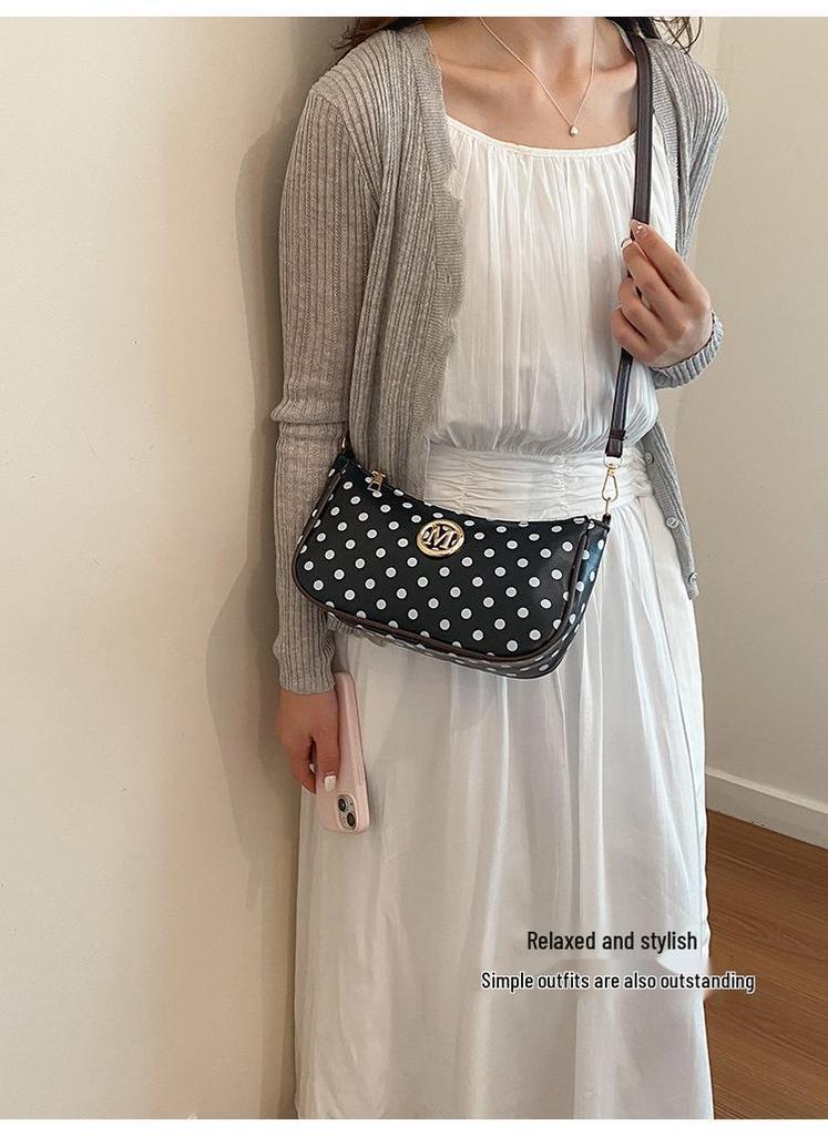 Women's 2026 Spring/Summer Retro Polka Dot Large Capacity Crossbody Shoulder Bag