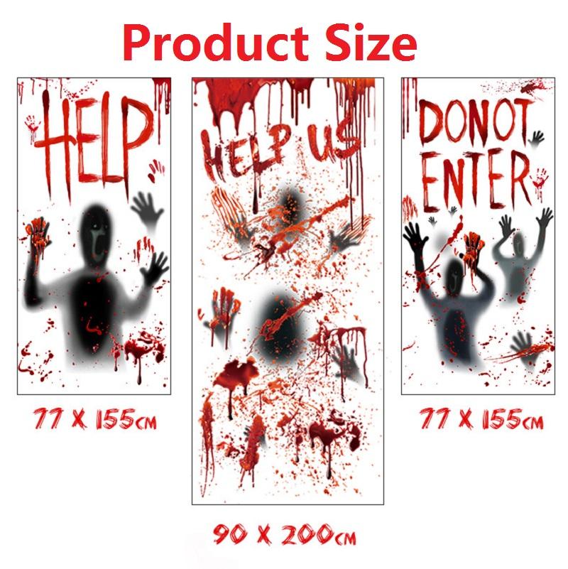 Big Removable Happy Halloween Stickers Blood Hands Halloween Decorations for Home Bathroom Toilet Horror Windows Wall Stickers