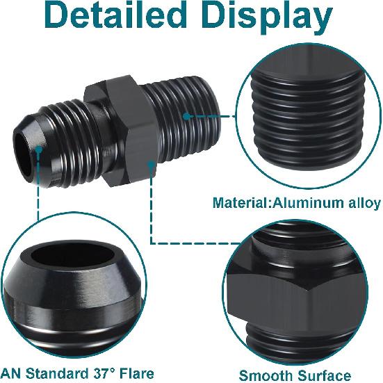 6AN Male Flare To 1/4 NPT Fitting, 2PCS 6AN Straight Fittings Aluminum | Hose Pipe Fitting Adapter Aluminum Alloy (Black) SDZONGES