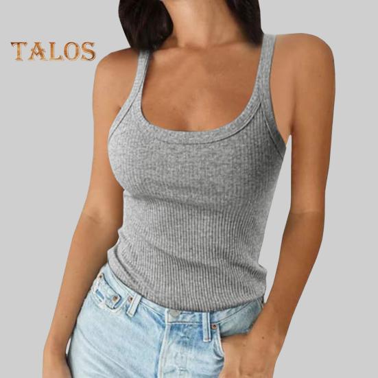 Dámské tílko bez rukávů, špagetové ramínko, kulatý výstřih, žebrovaný pletený tílko, slim střih, základní tílko, pro denní nošení, pláž, kancelář