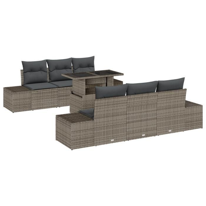 VidaXL Ensemble de 7 canapés de jardin avec coussins gris poly rattan 3349105