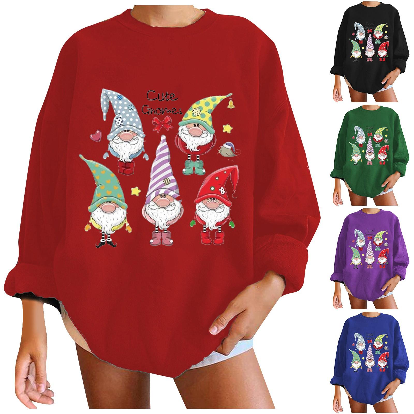 

Женская рождественская круглая шея с длинным рукавом пуловер повседневная флисовая толстовка