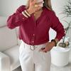 Women's Casual Loose-Fit V-Neck Button-Up Long-Sleeve Blouse With Flounce Collar