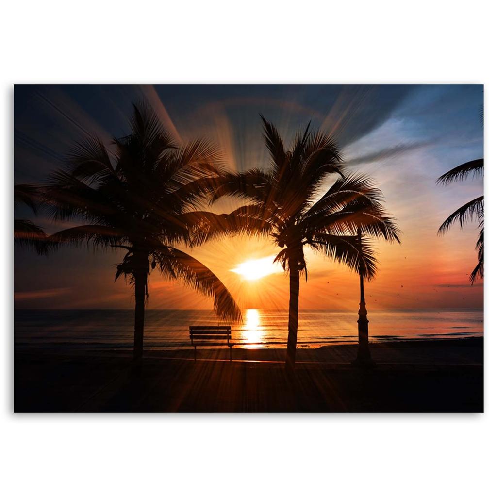 Leinwandbild, Palmen am Meer bei Sonnenuntergang