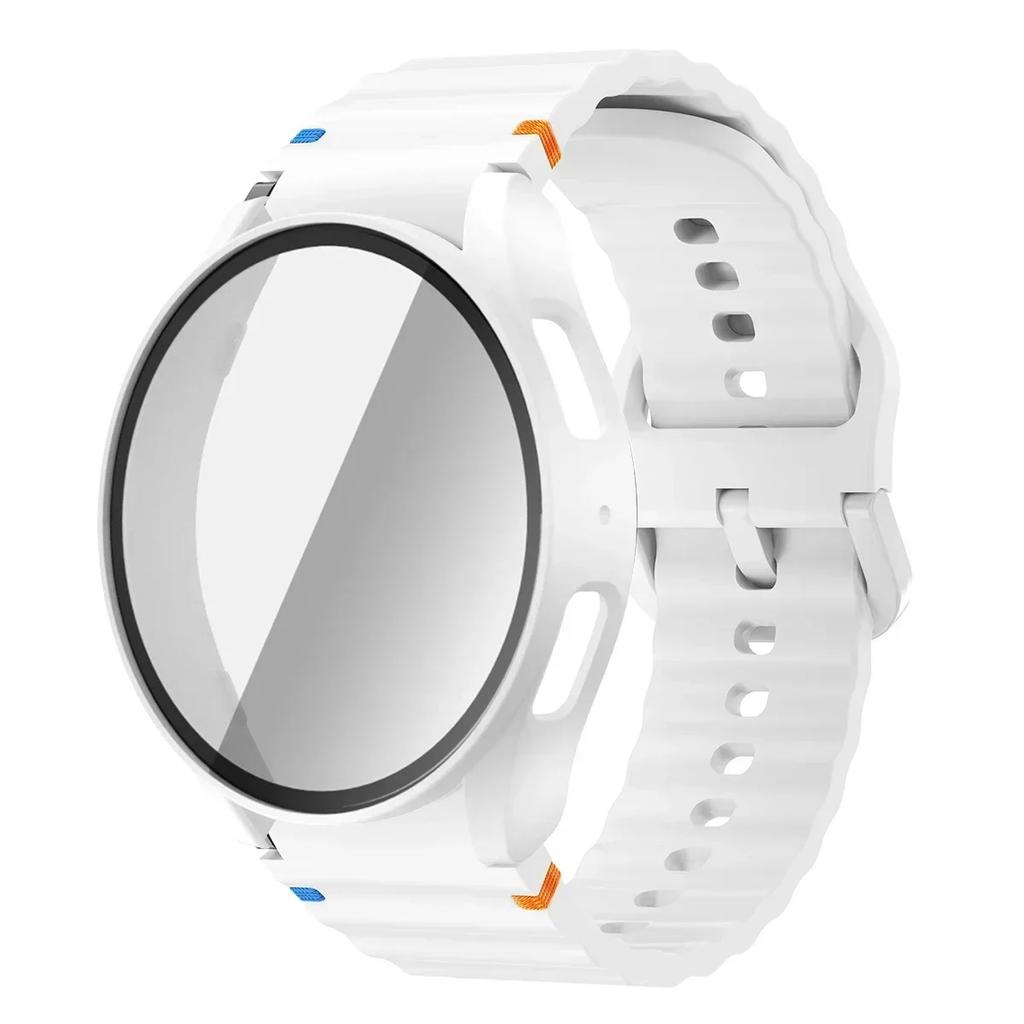 Pouzdro+Řemínek pro Samsung Galaxy Watch 7 6 5 4 40mm 44mm Silikonový Náramek Pásek Tvrzené Sklo Ochranná Fólie na Displej Nárazník Kryt