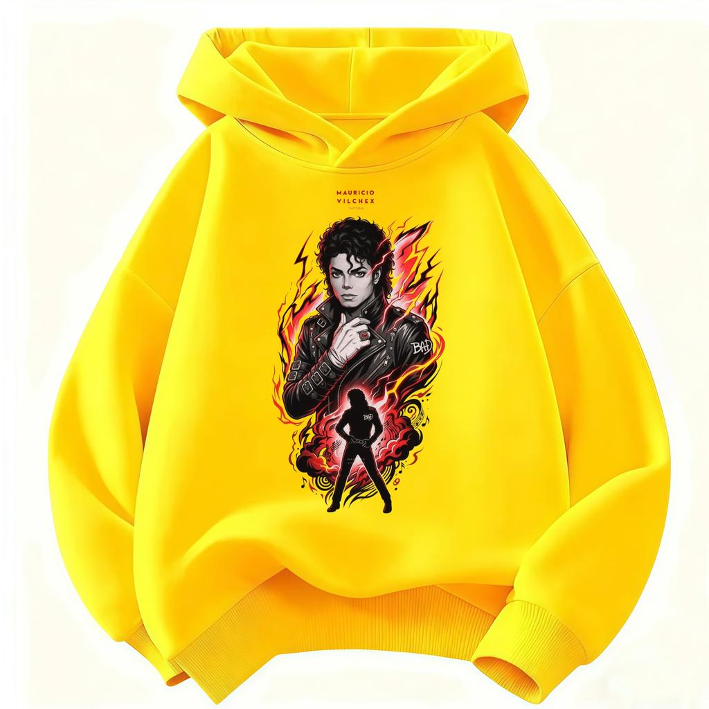 Retro-Style Pop Icon Graphic Sweatshirt for Boys and Girls Cool 2026 Kids Hoodie Michael Jackson Print Warm Autumn/Winter