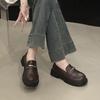 Platform loafers women's one-pedal 2025 new autumn and winter black versatile jk shoes retro British style small leather shoes