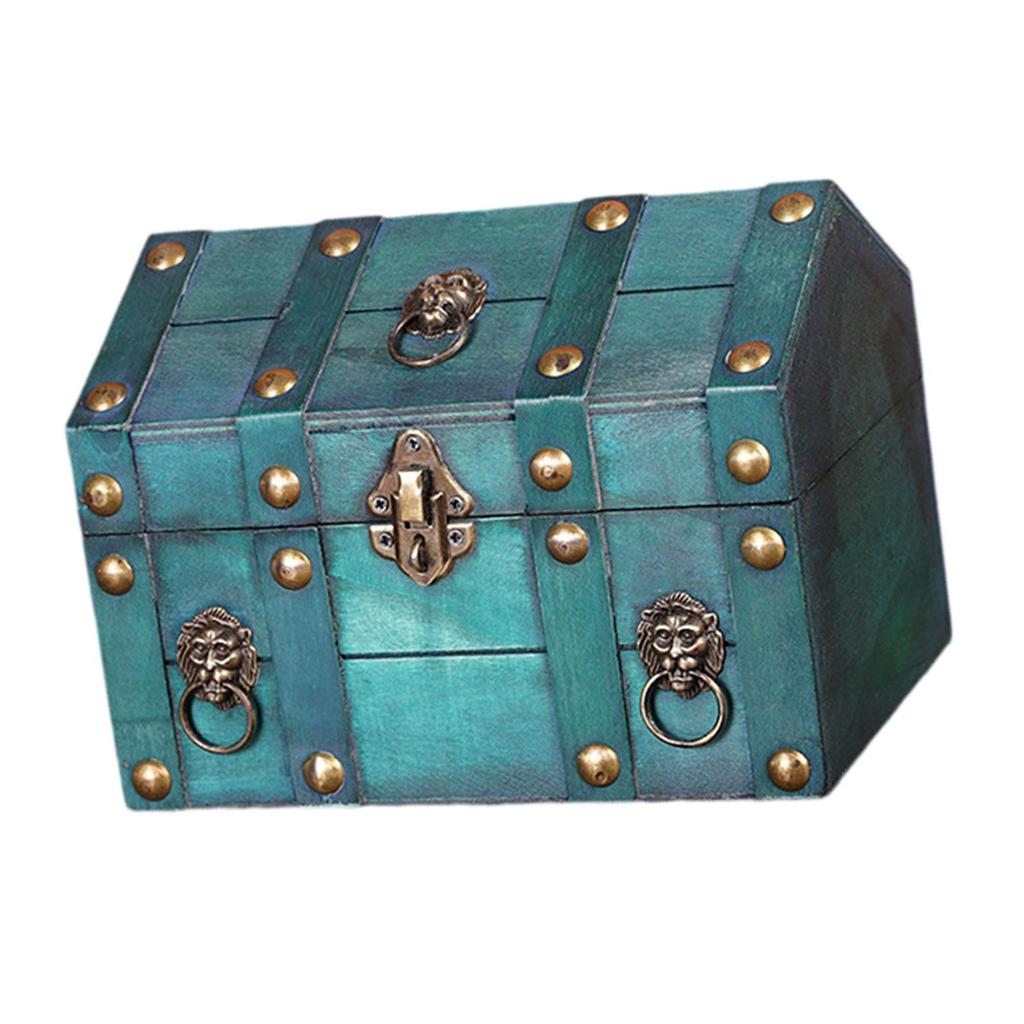 Pirate Treasure Chest Chest Solid Wood Vintage Design Handmade for Women Trinket Box Photo Props Storage Box Decorative Trunk