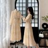 Women's Korean Chic Floral Ruffled Long Dress with European & Hong Kong Style and Puff Sleeves