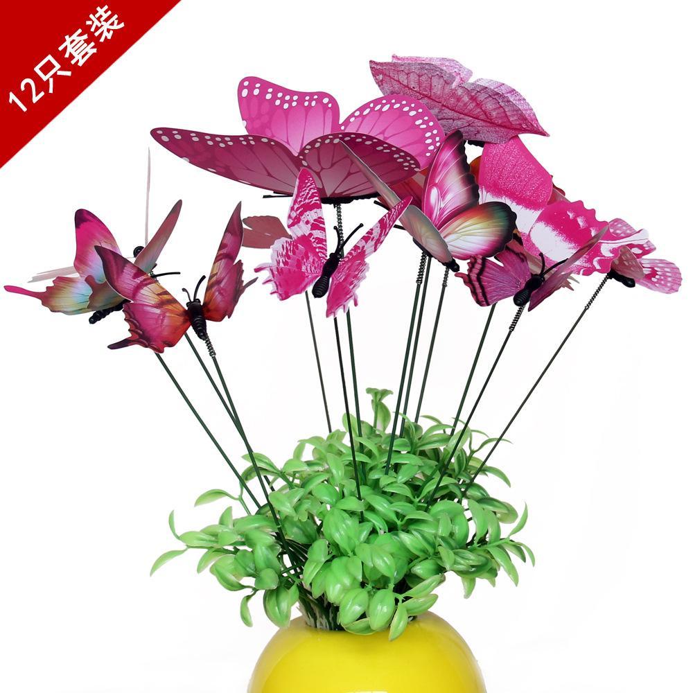 

12 Pcs Colorful Butterflies Garden Yard Planter Butterfly Stakes Decoracion Outdoor Decor Flower Pots Decoration ярко-розовый
