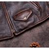 Chinese Size Vintage Men Genuine Leather Jacket Tea Core Cowhide Thickness 1.6mm Tanned Oil Waxed Real Leather Jacket Heavy Thick