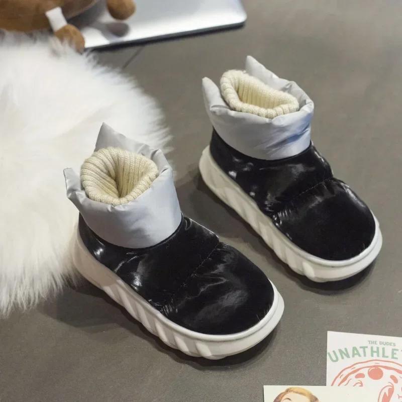 Children Waterproof Down Fabric Plush Athick Snow Boot Cute Warm Short Tube Bread Cotton Shoe External Wear Boots for Kids Girls