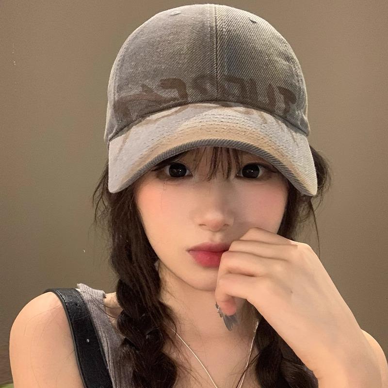 Letter Gray Baseball Cap for Women, Wide Brim, Large Face, Duckbill Cap, Large Head Circumference Hat