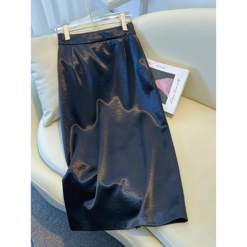 

Women s High-End Black Satin A-Line Bodycon Midi Skirt - Spring/Autumn 2025 31/3XL for 135-145 jin