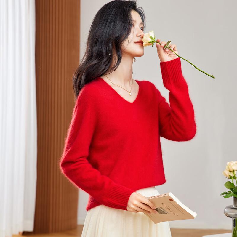 Women's Luxury V-Neck Brushed Cashmere Blend Sweater