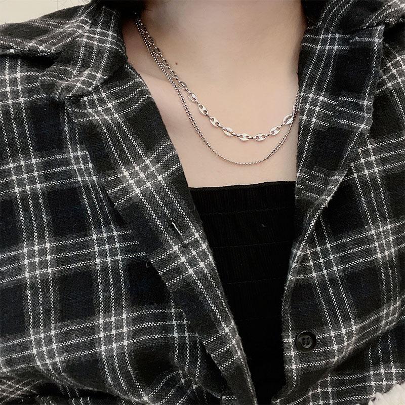 Retro High-End Double Chain Pig Nose Necklace Female Collarbone Chain Niche Design Accessories