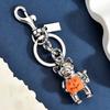 Handbag Decorative Accessory Halloween Cat Holding Pumpkin Keychain, Metal Car Key Ring Holder, Backpack Hanging Decor
