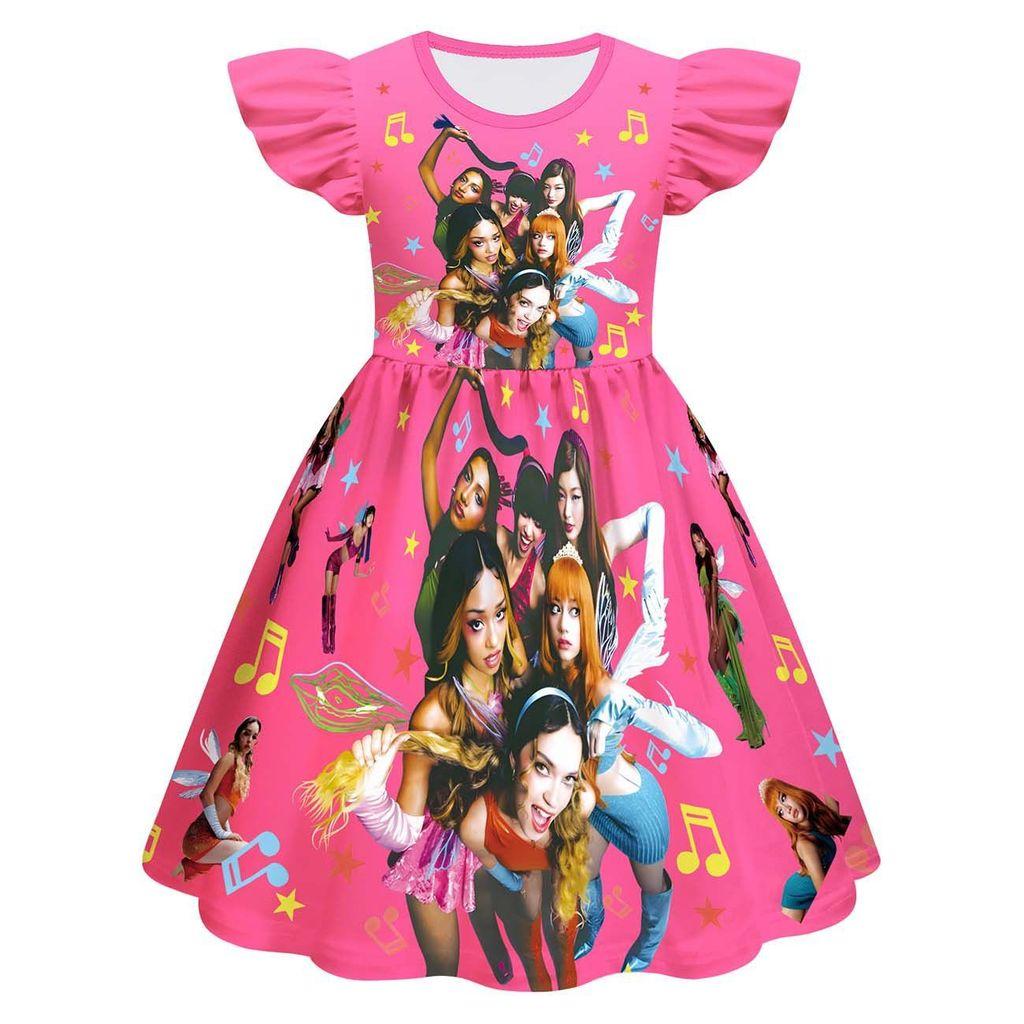 82984 Kids Girls KATSEYE Printed Short Sleeves A Line Dress