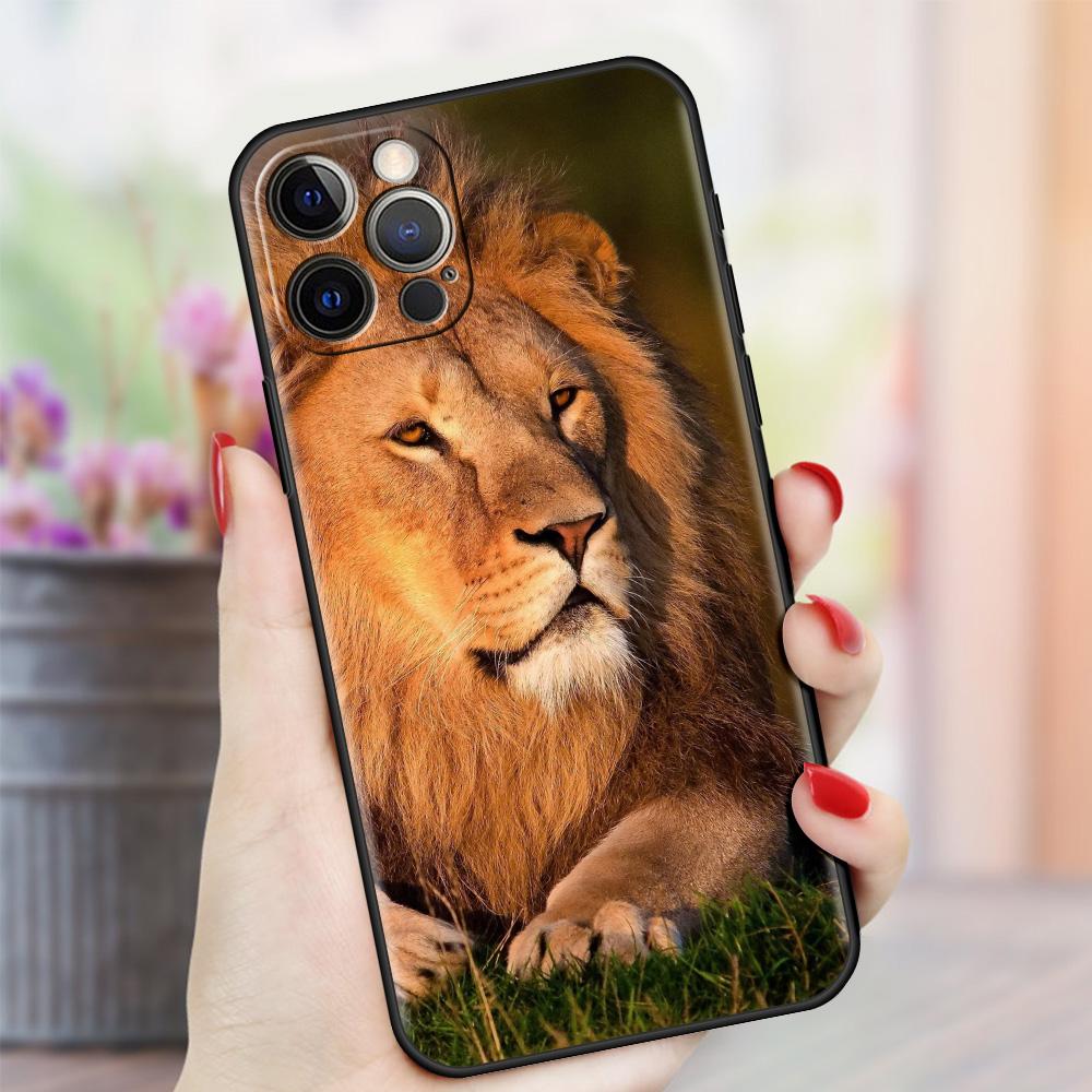 

Чехол для Apple iPhone 13 11 Pro Max 12 Mini XR 7 8 Plus SE 2020 X XS 6 6S 5 5S, черный мягкий силиконовый чехол, большая кошка, животное, лев, мешок iPhone 11
