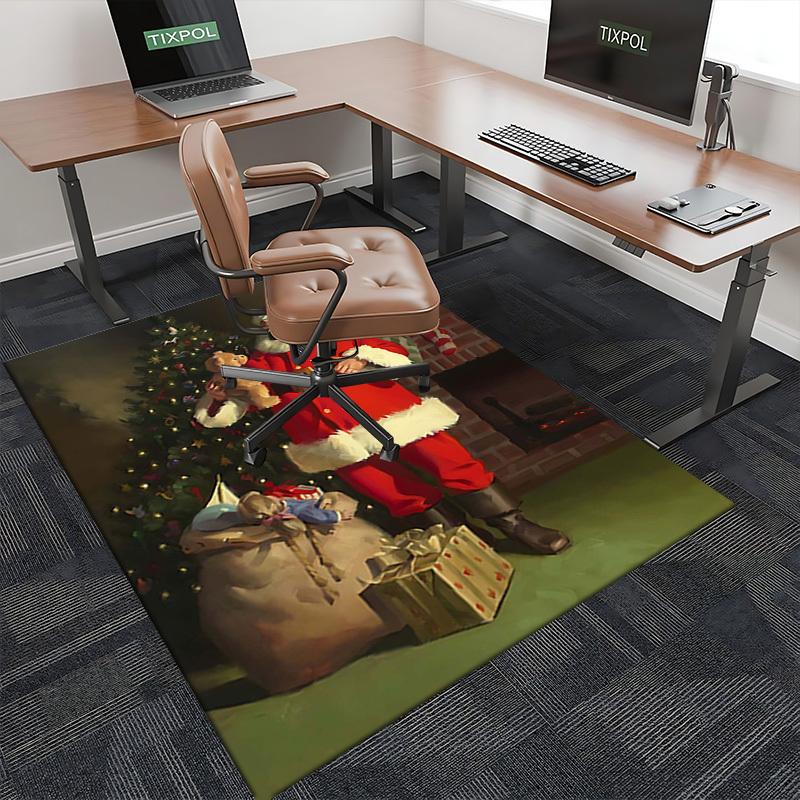 Christmas Santa Claus Chair Mat - Anime Cartoon Design, Non-Slip Carpet for Office, Home Decor, Living Room, Bedroom, Gaming Room & Dormitory.R045