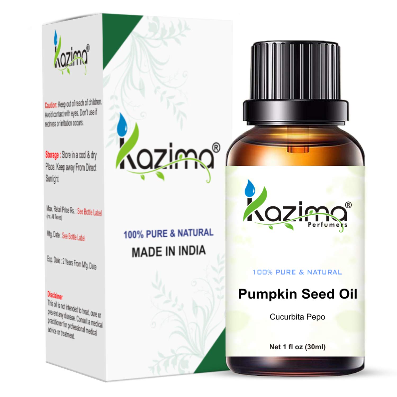 KAZIMA Pumpkin Seed Cold Pressed Carrier Oil - 100% Pure Natural & Undiluted For Skin care & Hair care (30ML)