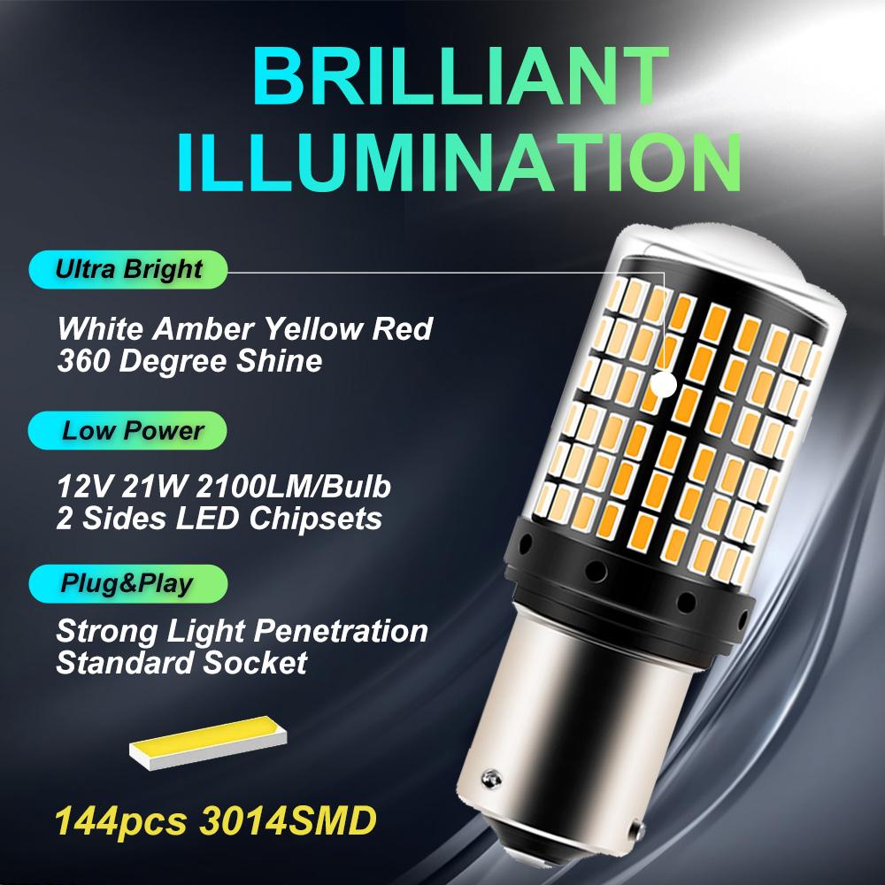 2pcs 1156 BAU15S PY21W 1156 BA15S P21W 1157 BAY15D P21 5W 7443 W21 5W T20 Car LED Bulbs Light 144smd Reverse Turn Signal Light Bulbs 7