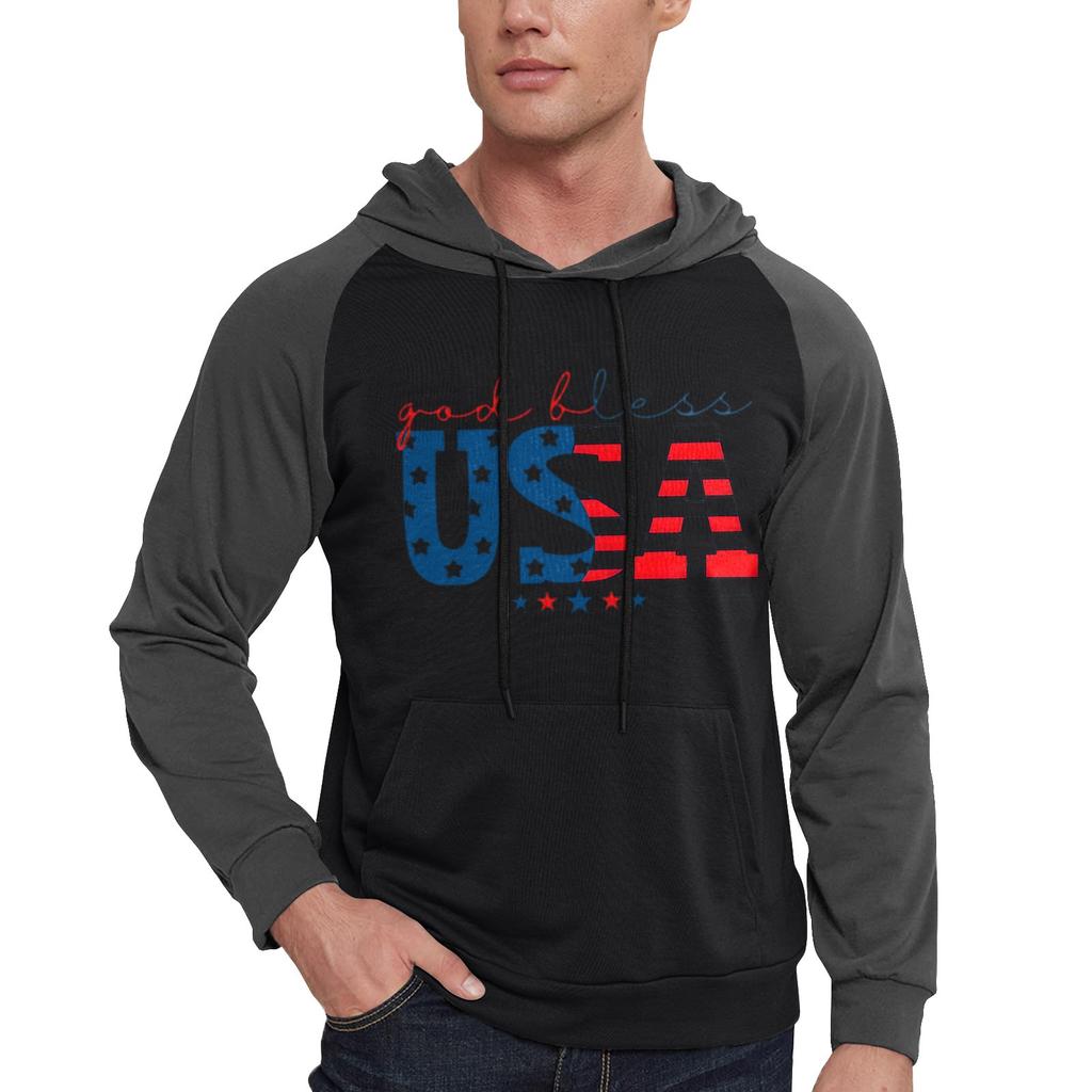 Herren Lässiges Kapuzen-Sweatshirt mit Kordelzug, lang, mit Flaggen-Print und Taschen