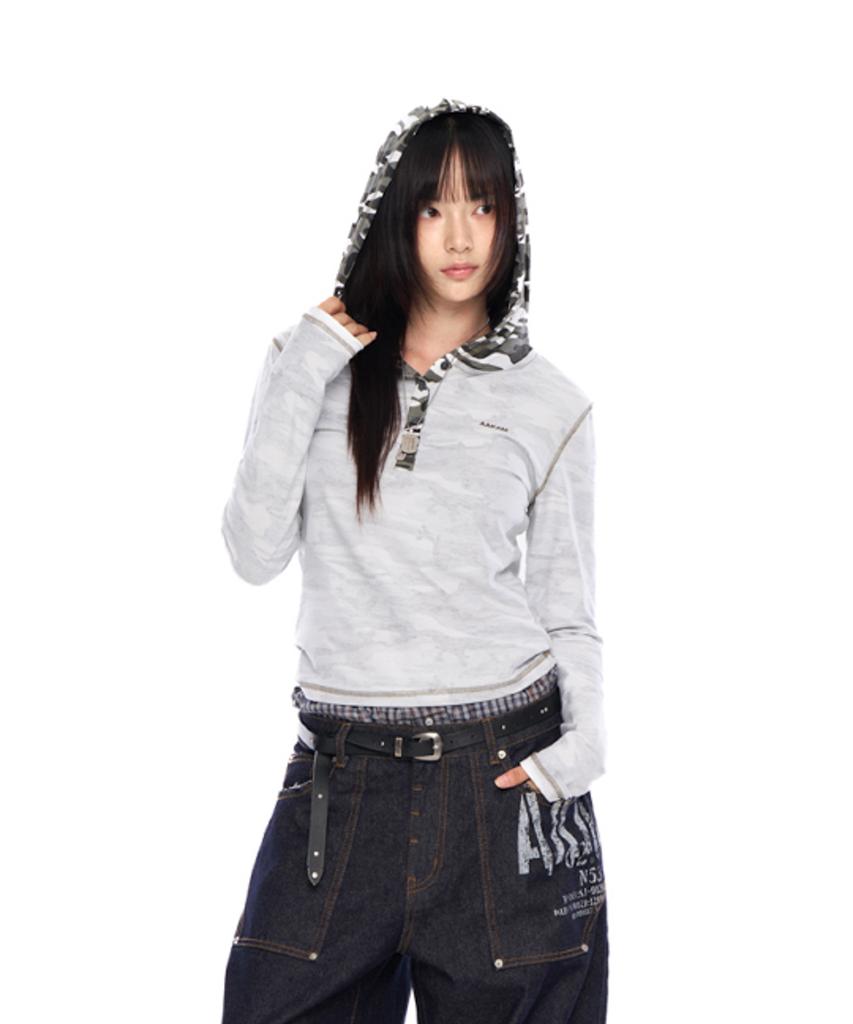 AAKAM Camo Contrast Hooded Long Sleeve (White)