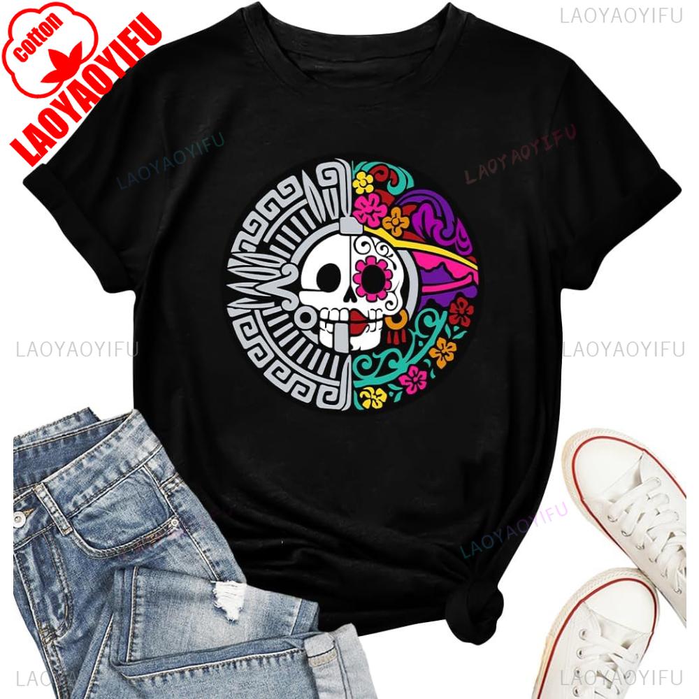 

Рубашки на День мертвых для женщин Dia De Los Muertos Скелеты Мексиканская футболка Рубашка с сахарным черепом Топы на Хэллоуин 4XL
