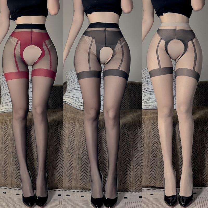 5D ultra-thin fake panties fake long tube splicing suspenders open crotch stockings hollow pantyhose sexy female sex stockings
