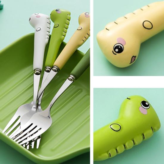 Scratch Resistant Anti-rust Toddler Utensil Stainless Steel Cartoon Dinosaur Children Fork Spoon