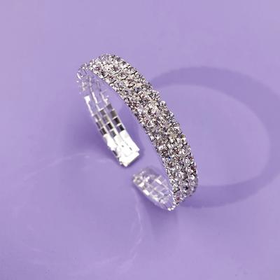 Claw Chain Three-row Bridal Elastic Opening Bracelet, Multi-layer Rhinestone Steel Ring Bracelet, Dress Accessories