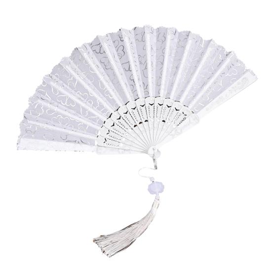 Love Heart Print Folding Fan with Tassel Chinese Style Portable Hollow Ribs Hand Fan Women Dance Performance Props Party Favors