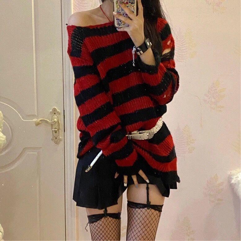 Ripped Striped Korean Sweater - Unisex, Color Block Knitwear