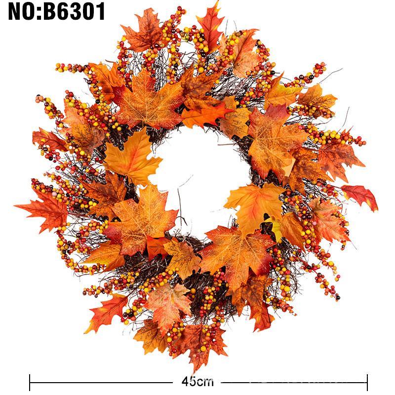 

45 см Осенний венок Рождественское украшение Ротанг Плетение Ягоды Кленовый лист Гирлянда на День благодарения Подвесной настенный декор для двери