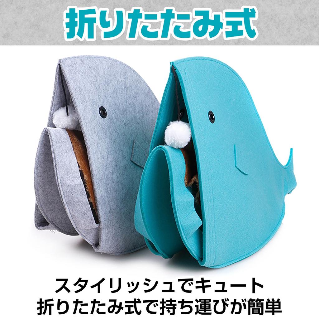 CAWKAY Cat House Shark House Foldable Pet House Cat Sleeping Bag Dome Shaped with Cat Toy and Cushion Indoor Stylish Washable (Blue, Standard)