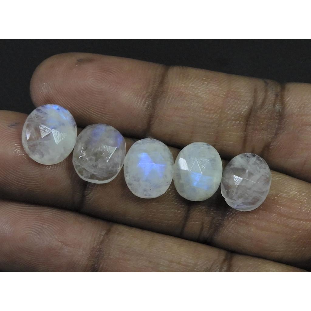 10X12MM Natural Rainbow Moonstone Checker Cut Oval Cabochon Gemstone 5PcsLot C-1769