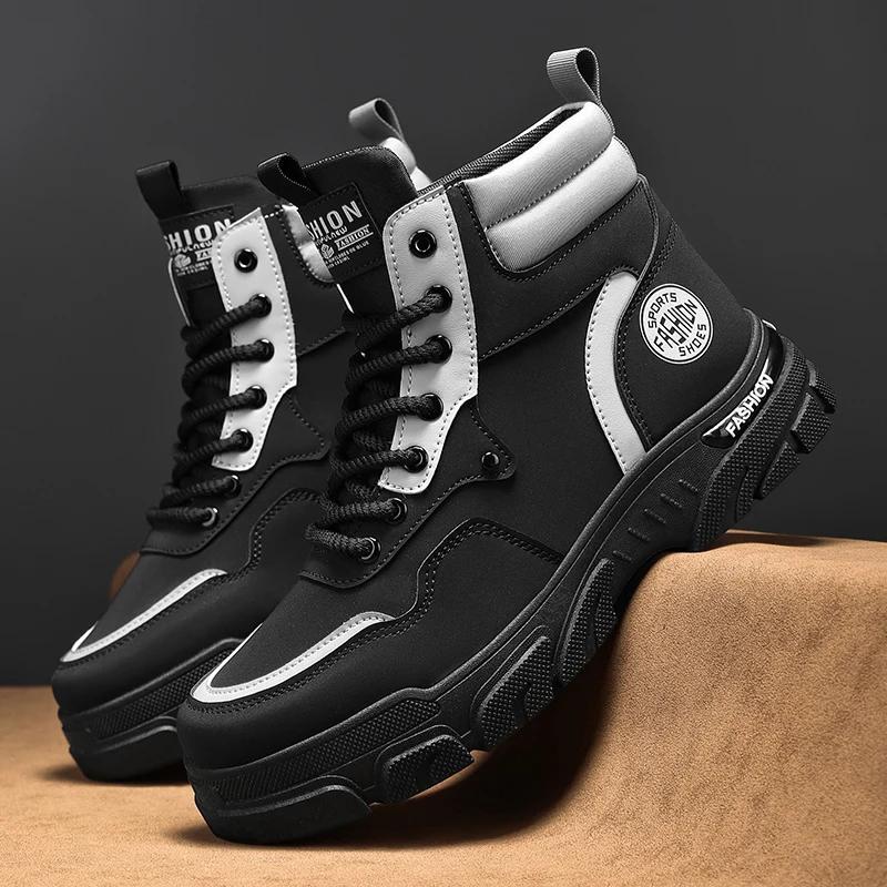 Taco High Heel Ankle Boots Men Work Safety Shoes Dress Booty Man Men's Leather Winter Shoes Brown Boot Mens Shoe Casual Sneakers