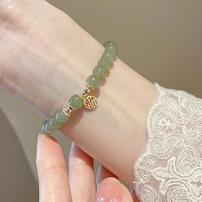 Originaler natürlicher Hetian-Jaspis-Armreif mit Glücksanhänger, Jadeit-Damenarmband, leichter Luxus-Nischengeschenk für Mütter