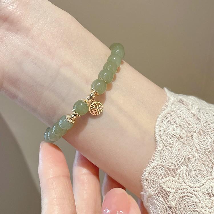 Original natural Hetian jade bracelet with fortune charm, jadeite women's bracelet, light luxury niche gift for mothers