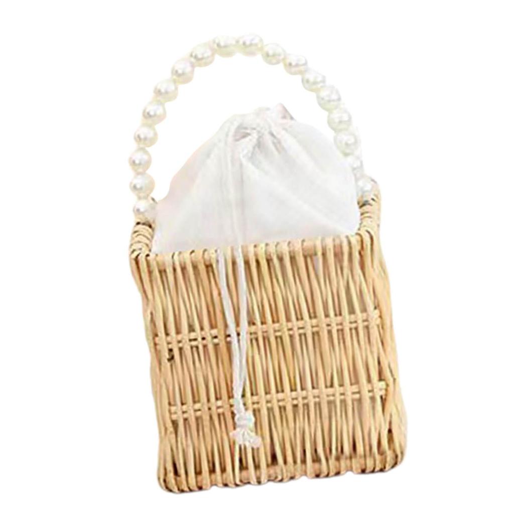 Hand Woven Rattan Handbag for Women Top Handle Boho Small Fashion Bucket Bag Purse Basket