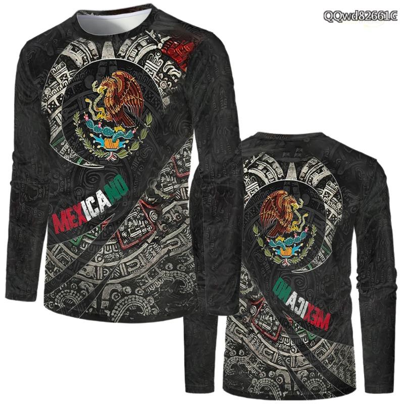 2024 Mexico Flag Print Men T-shirt Mexican Graphics Woman Long Sleeved T Shirt Casual Fashion Harajuku Sport Kids Street Clothes