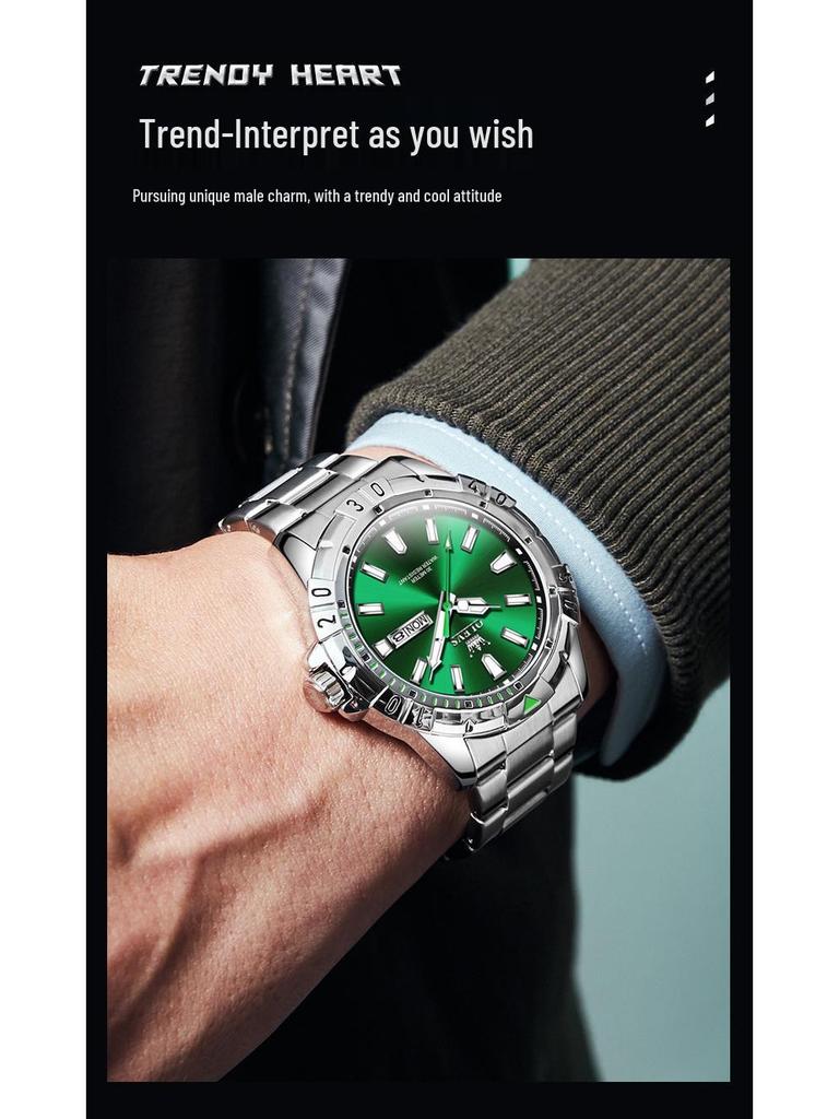 Oulisi Men's Green Submariner Quartz Waterproof Watch