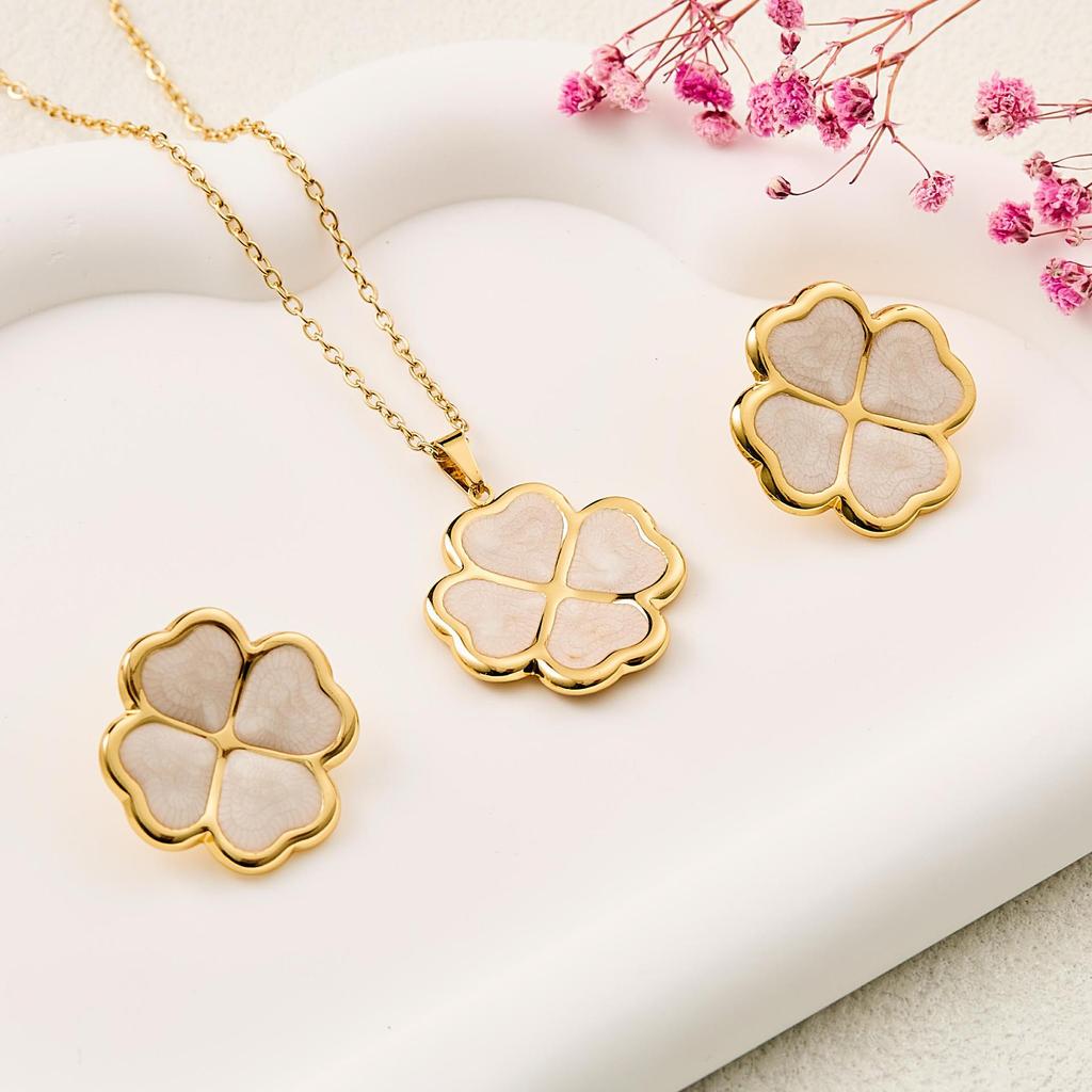 Vintage Retro Enamel Butterfly Stud Earrings & Necklace - French Court Style