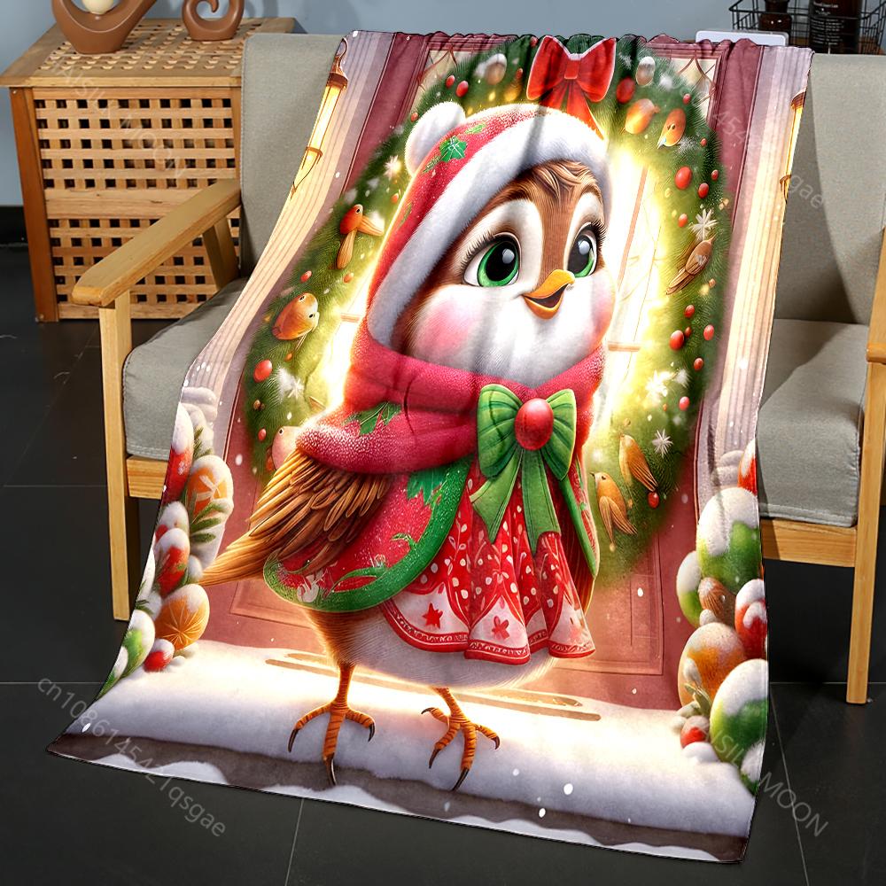 

Festive Owl in Christmas Attire Pattern Blanket Flannel Material Soft Warm for All Seasons, Home Outdoor Camping Picnics RV 75x90cm