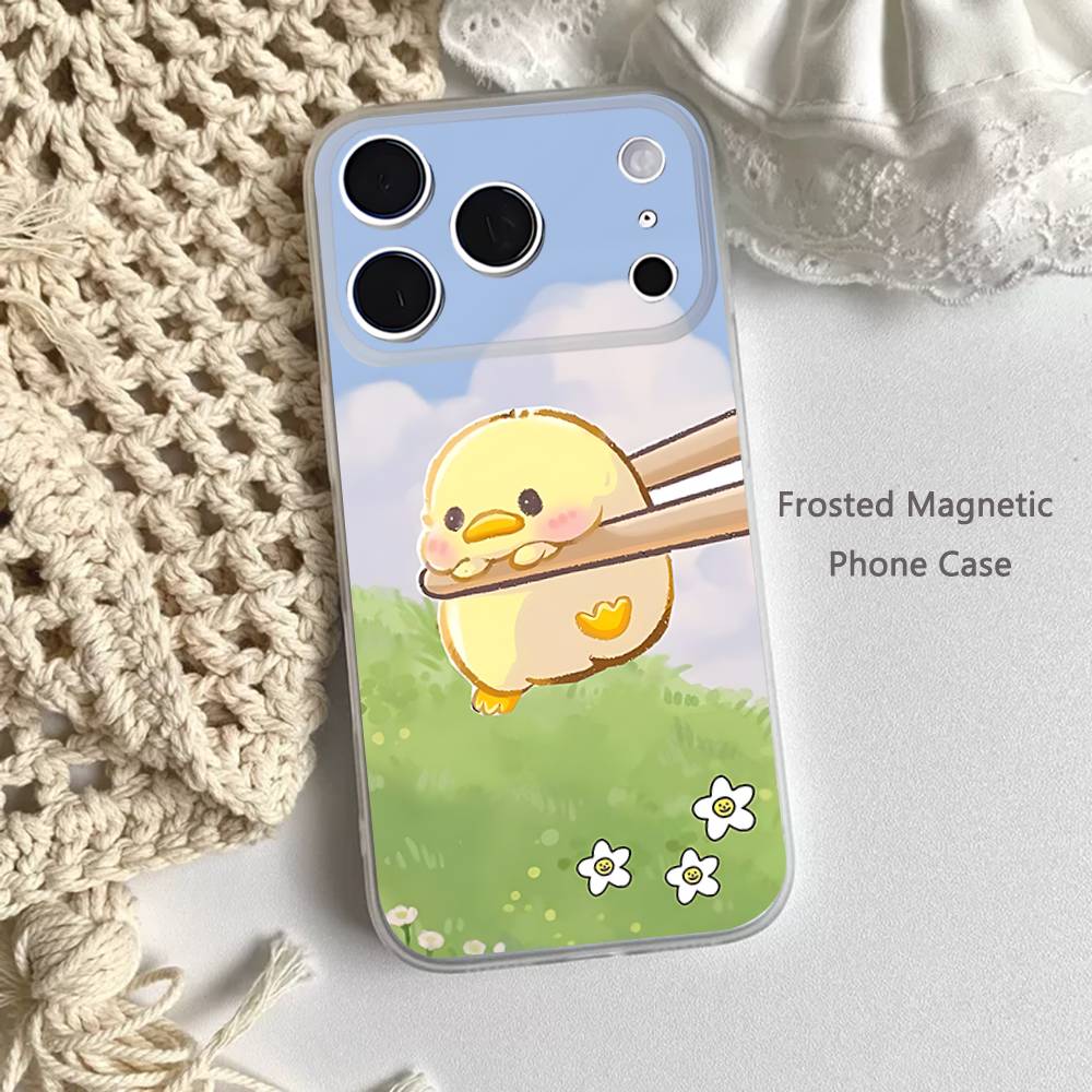 Cute Yellow Duck  Phone Case For iPhone 14,16,12,17,13,15,11 Max,Pro,Mini,Plus,Air,E Magnetic Frosted Transparent